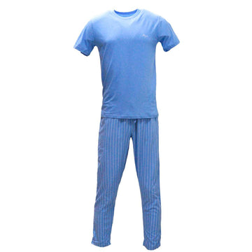 Blue T Shirt And Stripes Pyjama Set Sky Blue Nawao.com