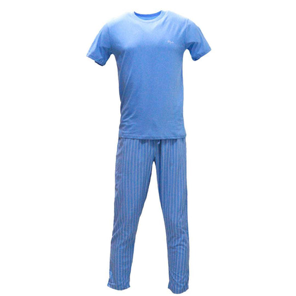 Blue T Shirt And Stripes Pyjama Set Sky Blue Nawao.com