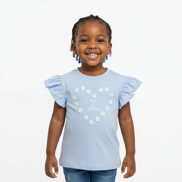 Blue T  Shirt With White 3D Flower Detail Blue Nawao.com