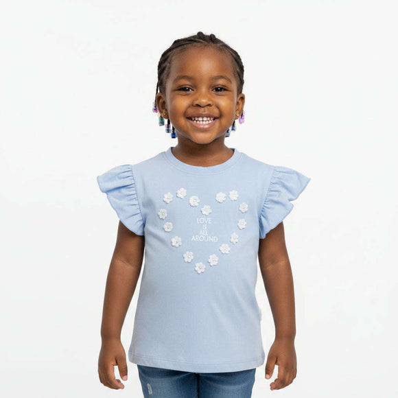 Blue T  Shirt With White 3D Flower Detail Blue Nawao.com