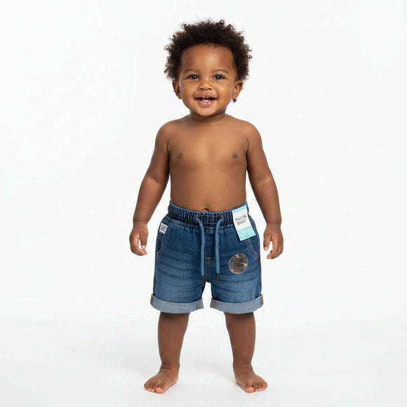 Blue Wash Knit Denim Shorts With Roll Up Darkwash Nawao.com