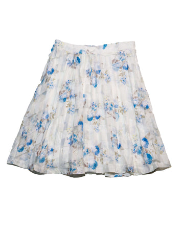 Blue White Floral Organza Skirts Nawao.com