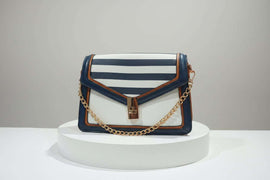 Blue White Stripe Flap Messenger Bag Nawao.com