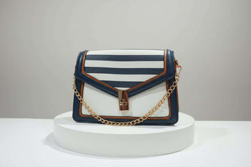 Blue White Stripe Flap Messenger Bag Nawao.com