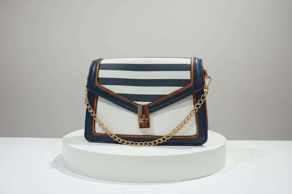 Blue White Stripe Flap Messenger Bag Nawao.com