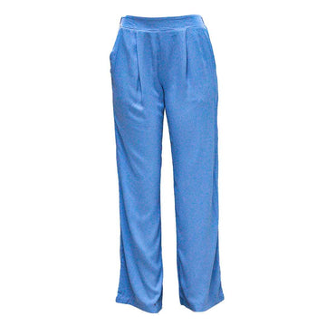 BLUE WIDE LEG FRONT PLEATS TROUSER Nawao.com