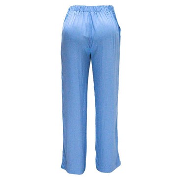 BLUE WIDE LEG FRONT PLEATS TROUSER Nawao.com