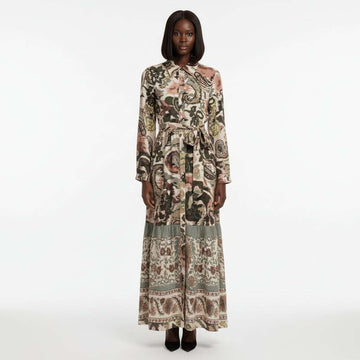 Border Print Tiered Crepe Dress Assorted Nawao.com