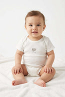 Boy Sky Blue 3 Pack Short Sleeve Drop Needle Interlock Fabric Bodysuits Ecru Nawao.com