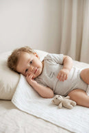 Boy Sky Blue 3 Pack Short Sleeve Drop Needle Interlock Fabric Bodysuits Ecru Nawao.com