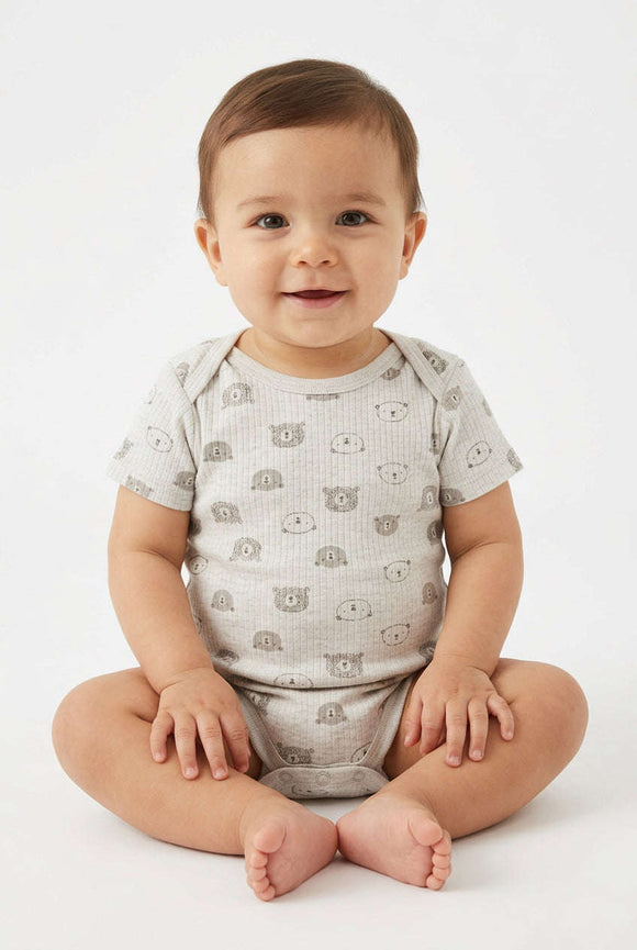 Boy Sky Blue 3 Pack Short Sleeve Drop Needle Interlock Fabric Bodysuits Ecru Nawao.com