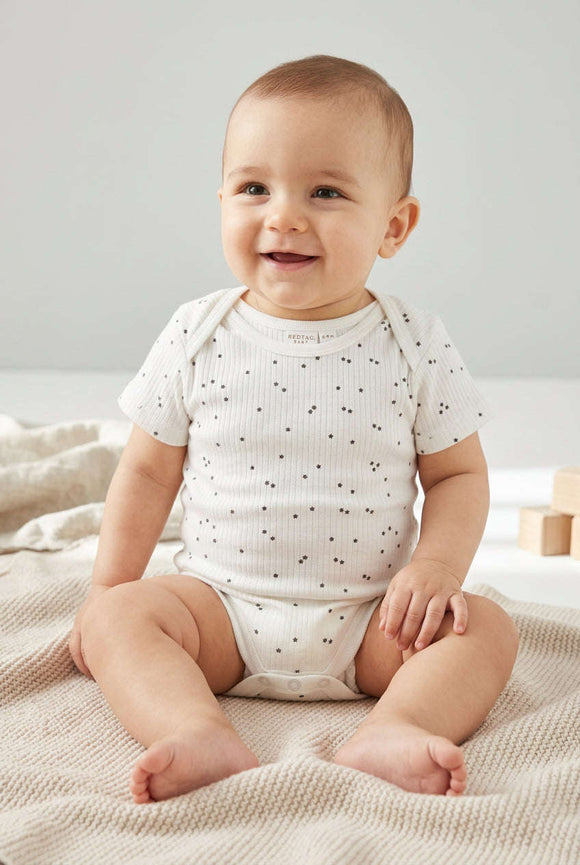 Boy Sky Blue 3 Pack Short Sleeve Drop Needle Interlock Fabric Bodysuits Ecru Nawao.com