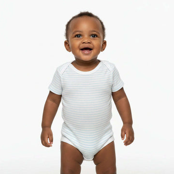 Boy White 3 Pack Short Sleeve Drop Needle Interlock Fabric Bodysuits Sky Blue Nawao.com