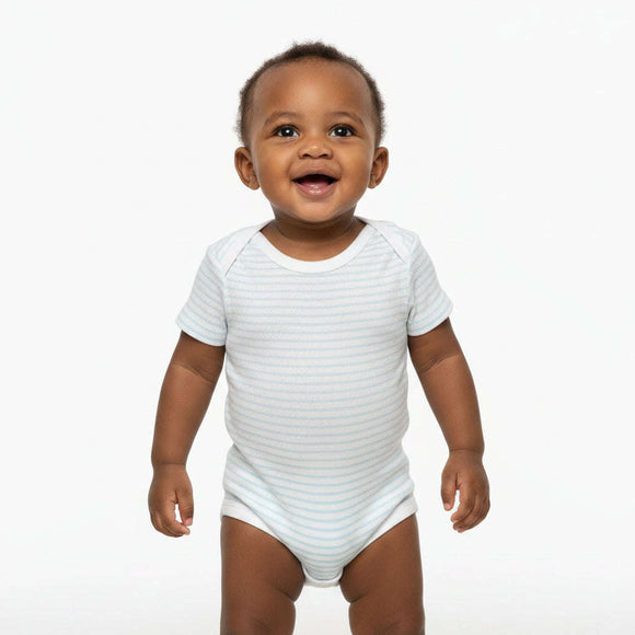 Boy White 3 Pack Short Sleeve Drop Needle Interlock Fabric Bodysuits Sky Blue Nawao.com