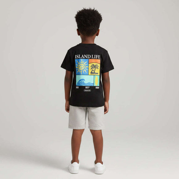 Boys 2-8 Years Black Short Sleeve Tshirt With Frint And Back Print  Black Nawao.com