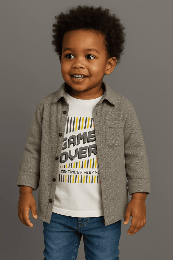 Boys Junior 2 Pcs Grey Shirt With T Shirt Nawao.com