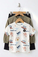 Boys Junior 3 Pcs Set  2 T Shirt   1 Bottom  Ivory Nawao.com