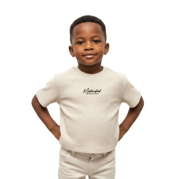 Boys Junior Beige Jaquard With  Embroidered T Shirt Beige Nawao.com