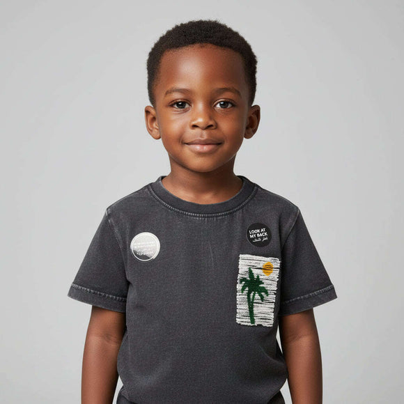 Boys Junior Black Acid Wash T Shirt Black Nawao.com