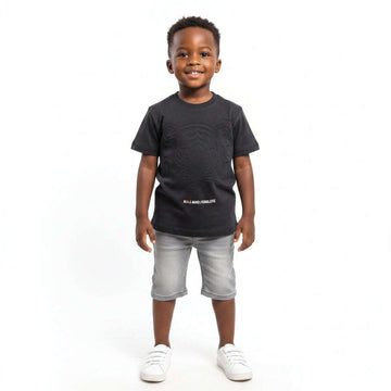 Boys Junior Black Emboss Print Tshirt  Black Nawao.com