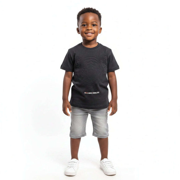 Boys Junior Black Emboss Print Tshirt  Black Nawao.com