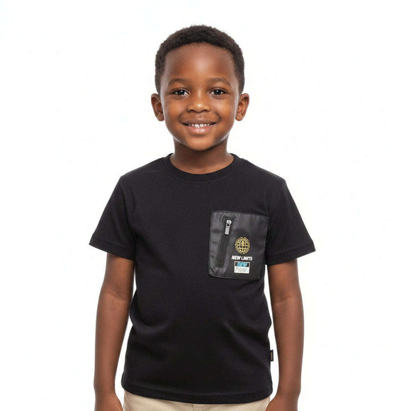 Boys Junior Black Zipper Pocket Tee Black Nawao.com