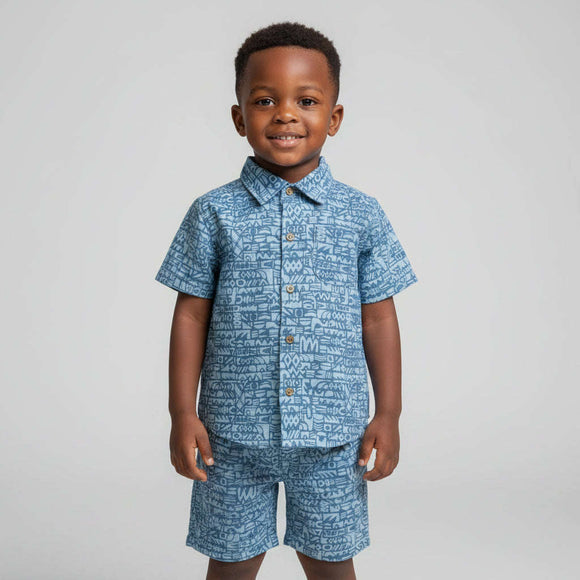 Boys Junior Blue Aop Shirt With Shorts Blue 3 4 Years Nawao.com