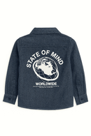 Boys Junior Blue Denim Shirt With Front And Back Print Nawao.com
