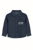 Boys Junior Blue Denim Shirt With Front And Back Print Nawao.com