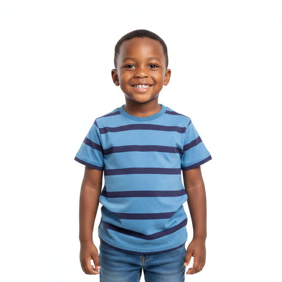 Boys Junior Blue   Navy Stripe Loose Fit T Shirt Navy Nawao.com