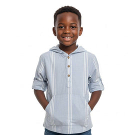 Boys Junior Blue Striped With Hooded Shirt Blue Nawao.com