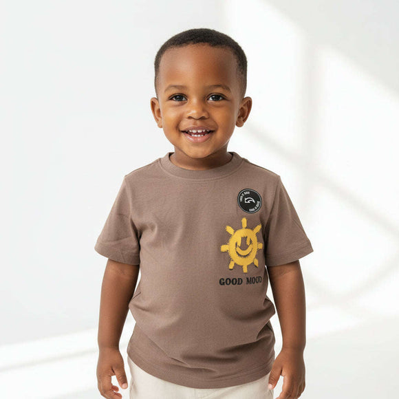 Boys Junior Brown Sunny Day Short Sleeve Tshirt With Frint And Back Print  Brown Nawao.com