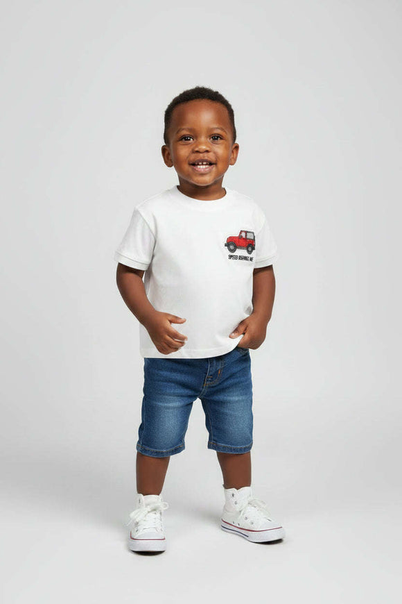 Boys Junior Chenille Embroidery T Shirt  White Nawao.com