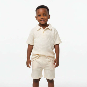 Boys Junior Green Camp Collar Polo With Short Set Green Nawao.com