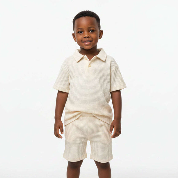 Boys Junior Green Camp Collar Polo With Short Set Green Nawao.com