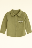 Boys Junior Green Denim Shirt With Front And Back Print Nawao.com
