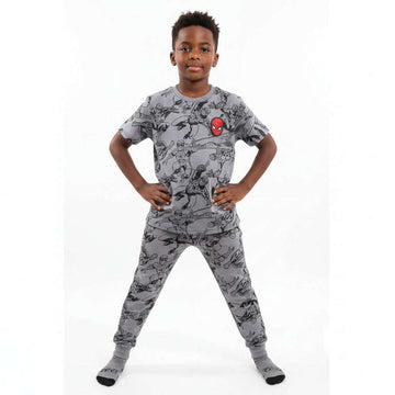 Boys Junior Grey Aop Spiderman Pajama Set Charcoal Nawao.com