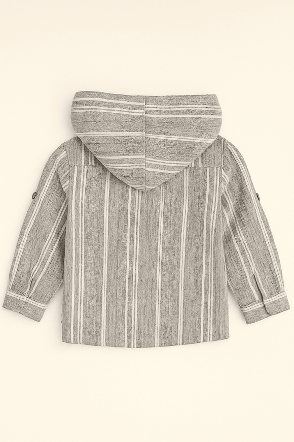 Boys Junior Grey Striped With Hooded Shirt Nawao.com