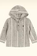 Boys Junior Grey Striped With Hooded Shirt Nawao.com