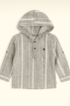 Boys Junior Grey Striped With Hooded Shirt Nawao.com