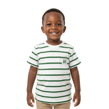 Boys Junior Ivory And Green Stripe Short Sleeve Tshirt Ivory Nawao.com