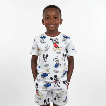Boys Junior Ivory Aop Mickey  Donald Duck T Shirt   Short Nst Ivory Nawao.com