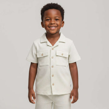 Boys Junior Lt Green Camp Collar Shirt With Short Set  Green Nawao.com