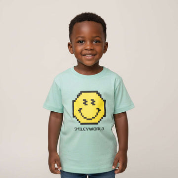 Boys Junior Lt Green Smiley World  Front And Back Print T Shirt Green Nawao.com