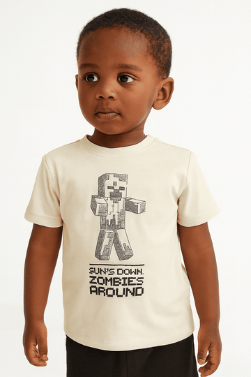 Boys Junior Minecraft Beige T Shirt Nawao.com