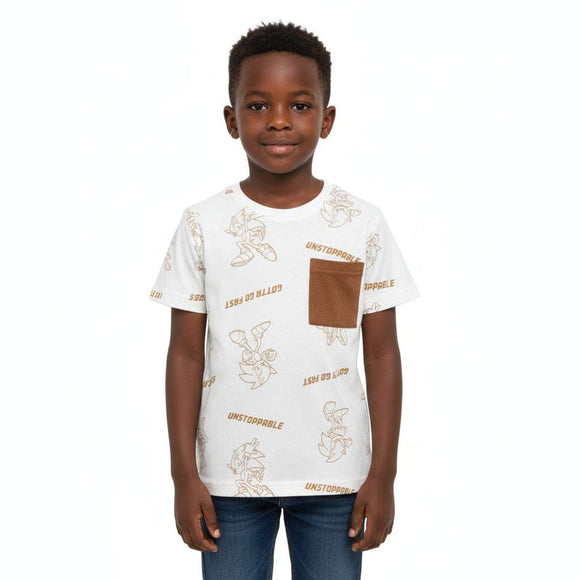 Boys Junior Off White Aop Sonic Tshirt With Pocket  Ivory Nawao.com