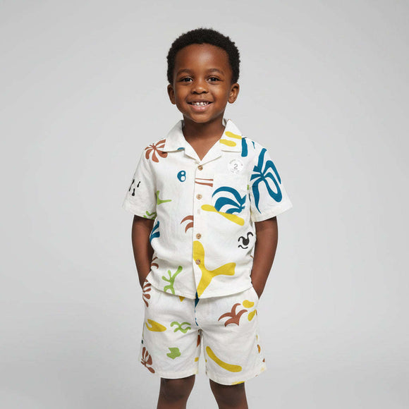 Boys Junior White Aop Shirt With Shorts White 7 8 Years Nawao.com