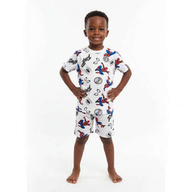 Boys Junior White Aop Spiderman T Shirt   Short Nst White Nawao.com