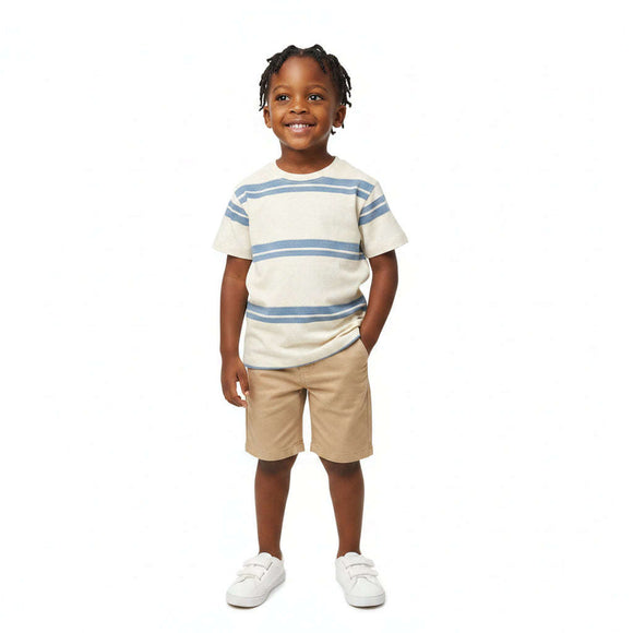 Boys Junior White   Blue Ottoman T Shirt Ivory Nawao.com
