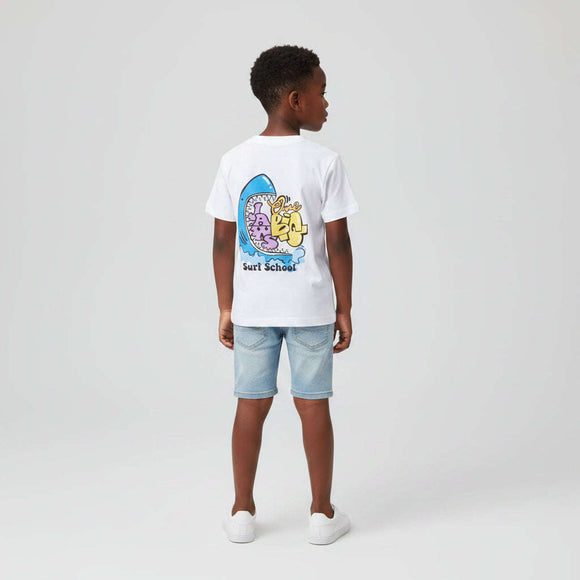 Boys Junior White Short Sleeve Tshirt With Frint And Back Print  White Nawao.com